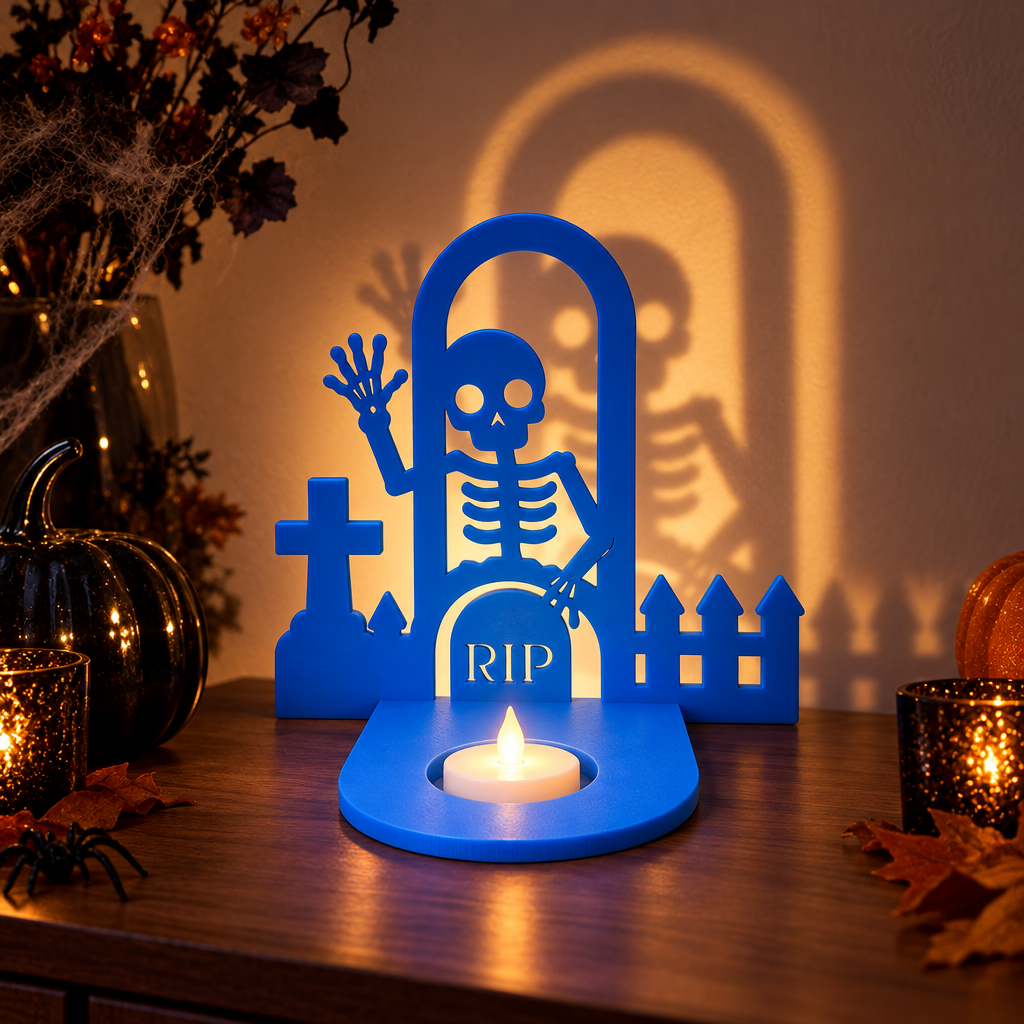 Graveyard shadow lamp on party sideboard