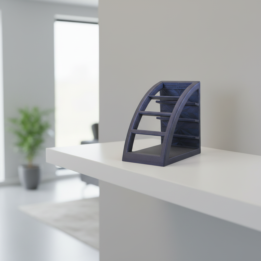 Remote Control Organizer empty showing elegant curved frame and 4 horizontal slots on a white minimalist shelf