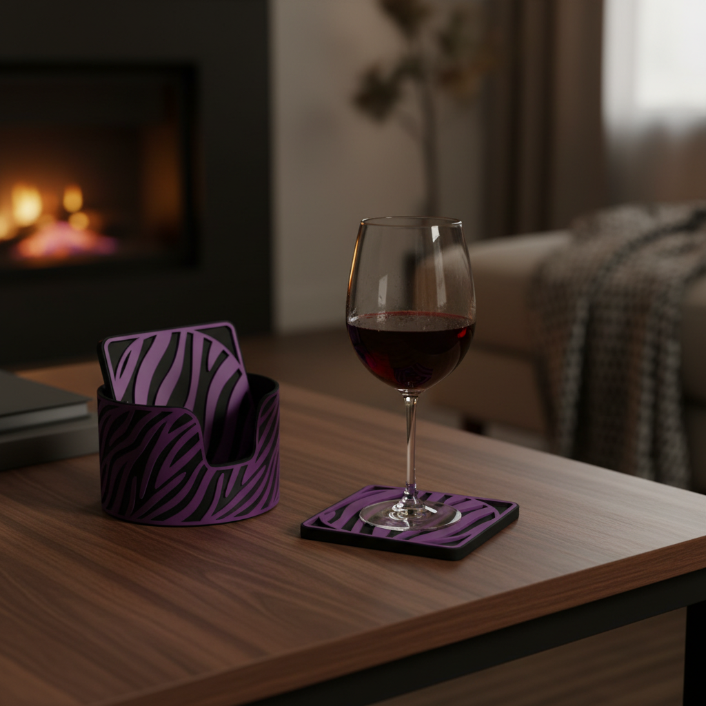 Zebra Texture Coaster Set - Purple colourway lifestyle 2