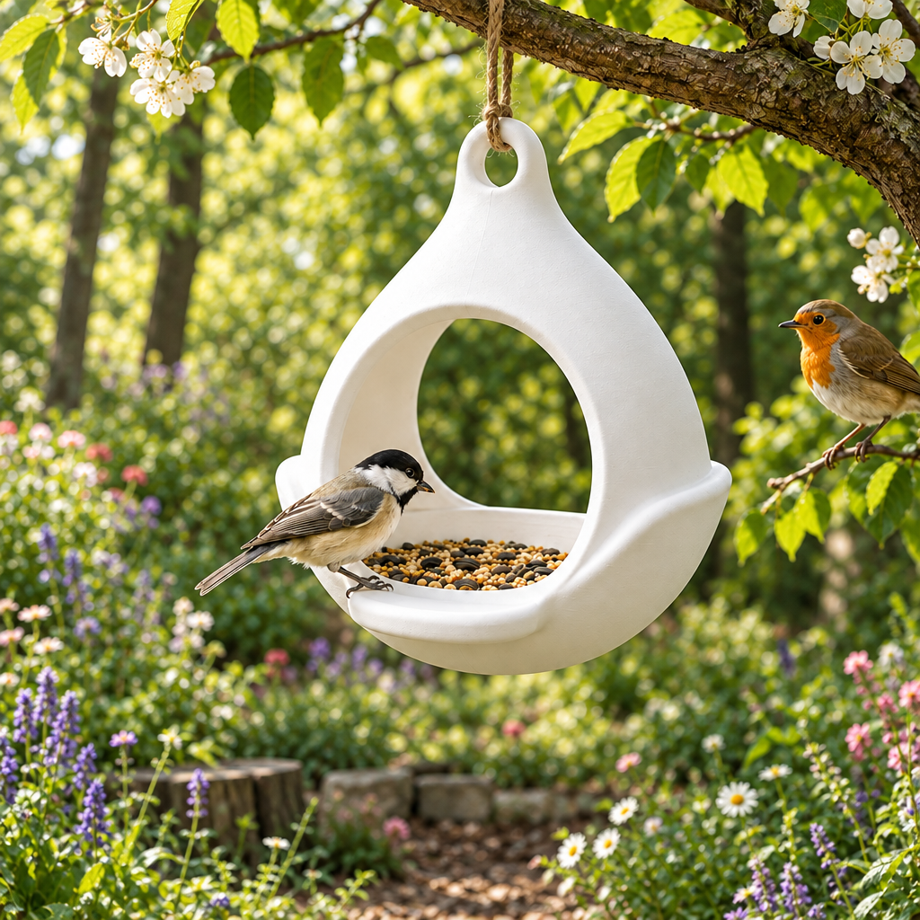 Drop feeder by woodland garden