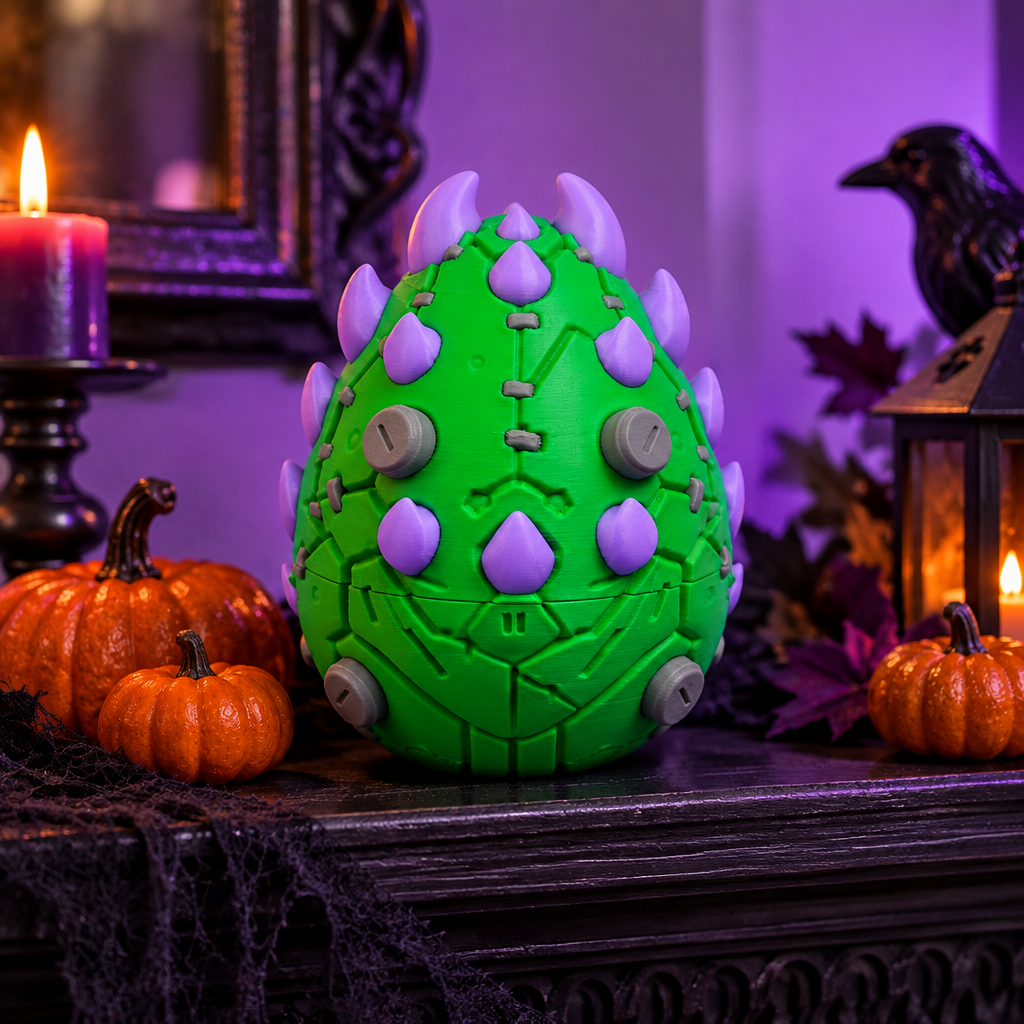 Frankenstein Dragon Egg on Halloween mantel