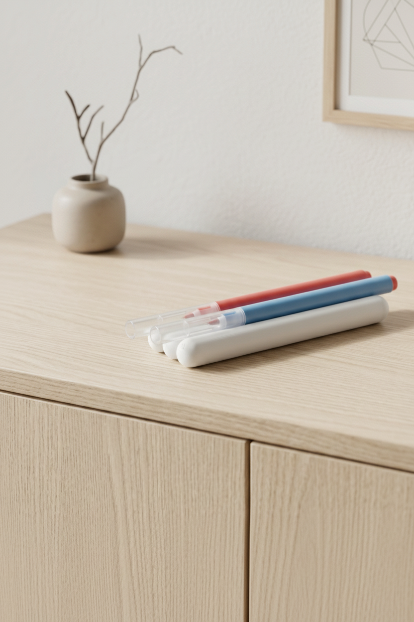 Minimalist Pen Tray white on wooden sideboard - lifestyle