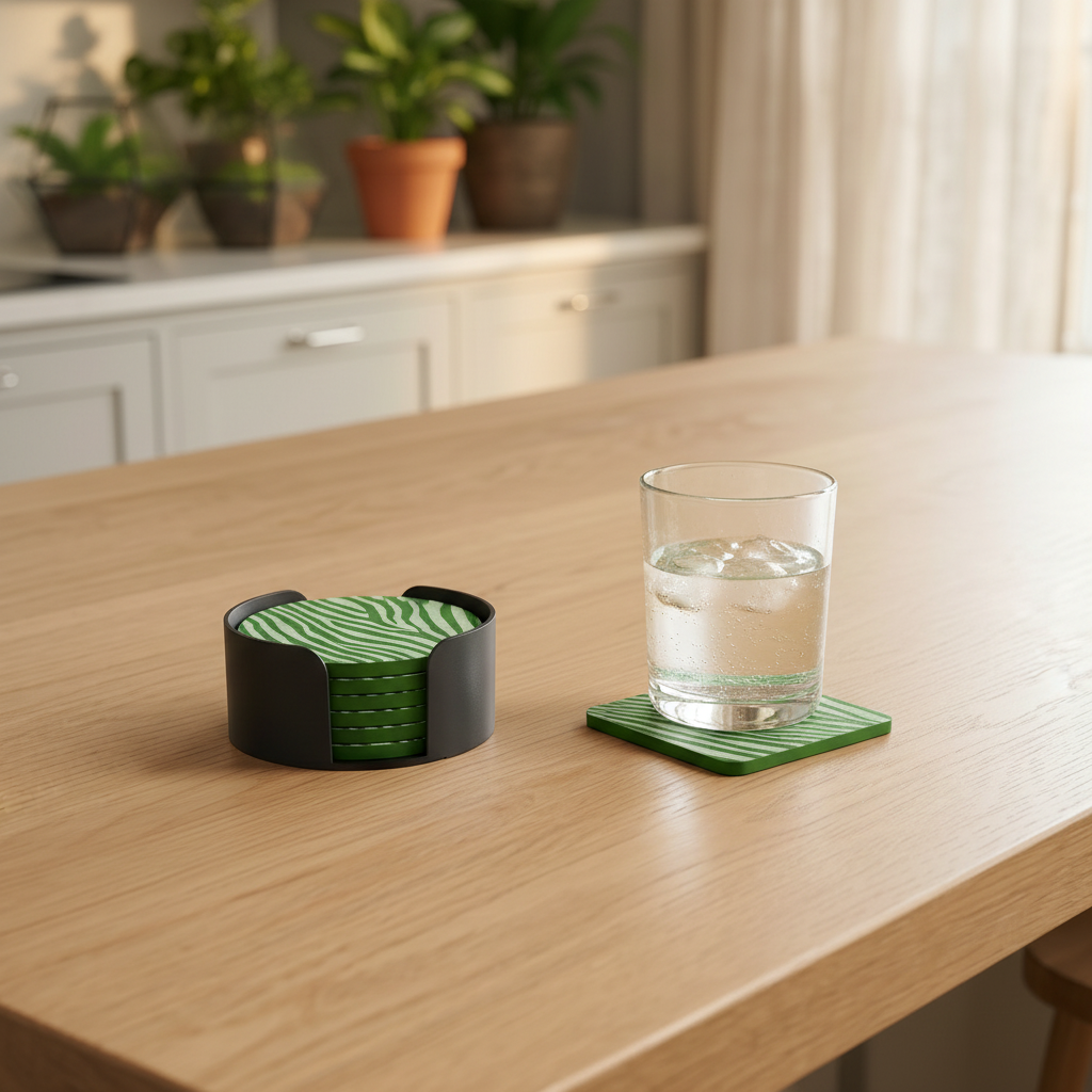 Zebra Texture Coaster Set - Green colourway lifestyle 2