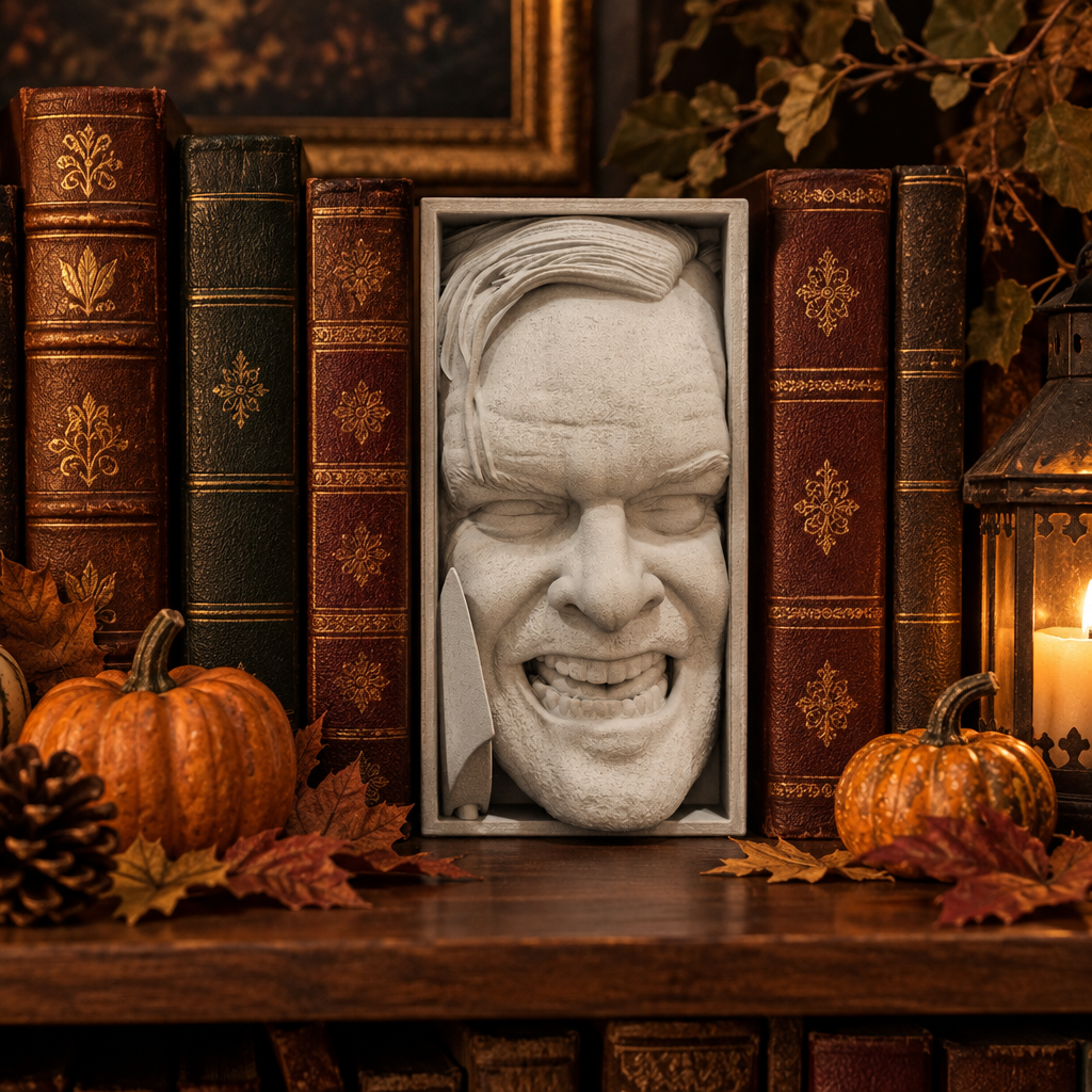 Paint-ready The Shining book nook among vintage books and autumn decor