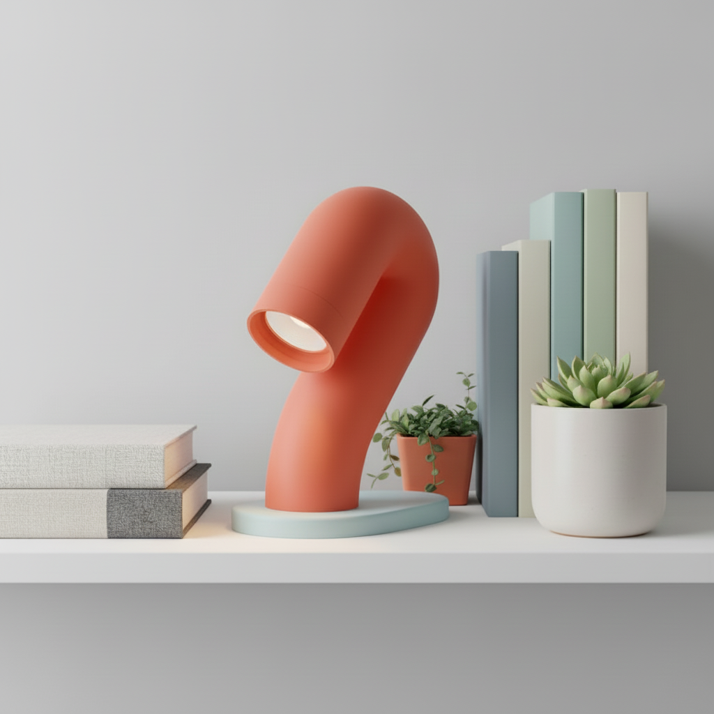 Wibble Desk Lamp on styled shelf vignette