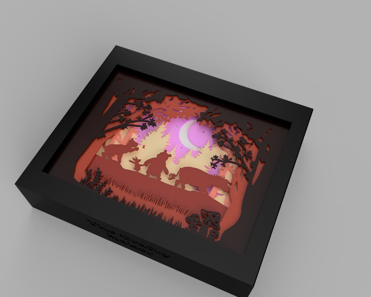 Winnie The Pooh Moonlit Forest Walk Shadow Box - close up moon and stars detail