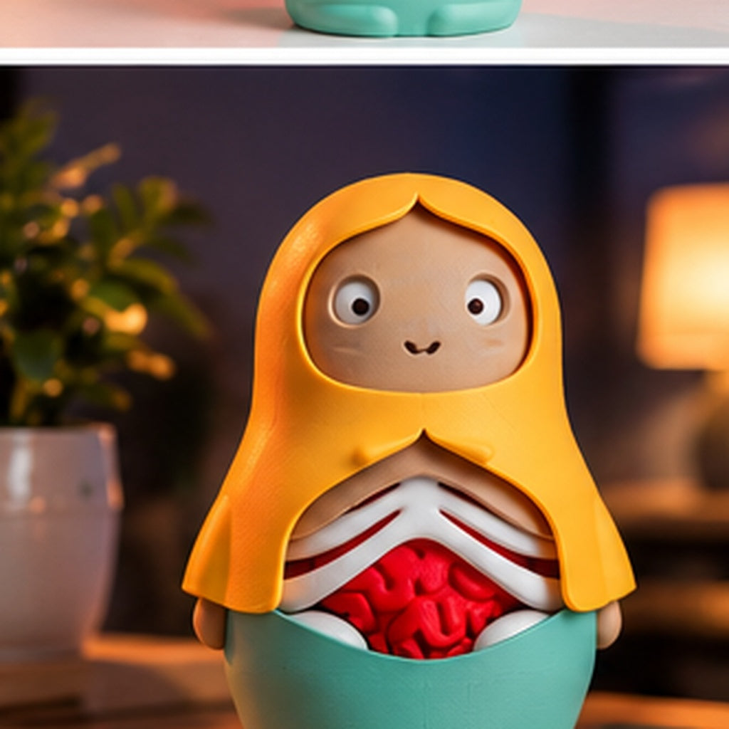Horror Russian Doll displayed in a softly lit seasonal interior
