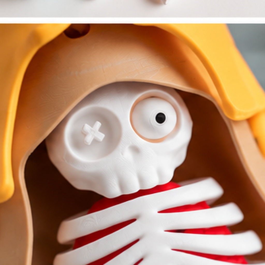 Close-up view of the skull and skeletal face inside the Horror Russian Doll