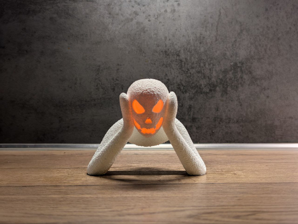 Alternate side profile of the NOBODY LANTERN with orange-lit face
