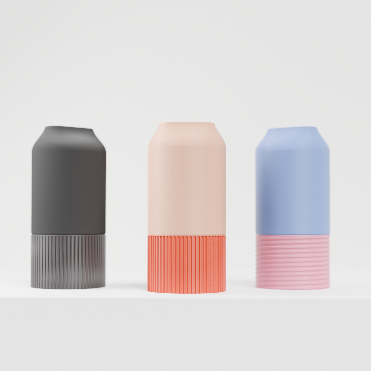 Elegant Two-Part Slot Vase grey peach blue trio three quarter view clean white background