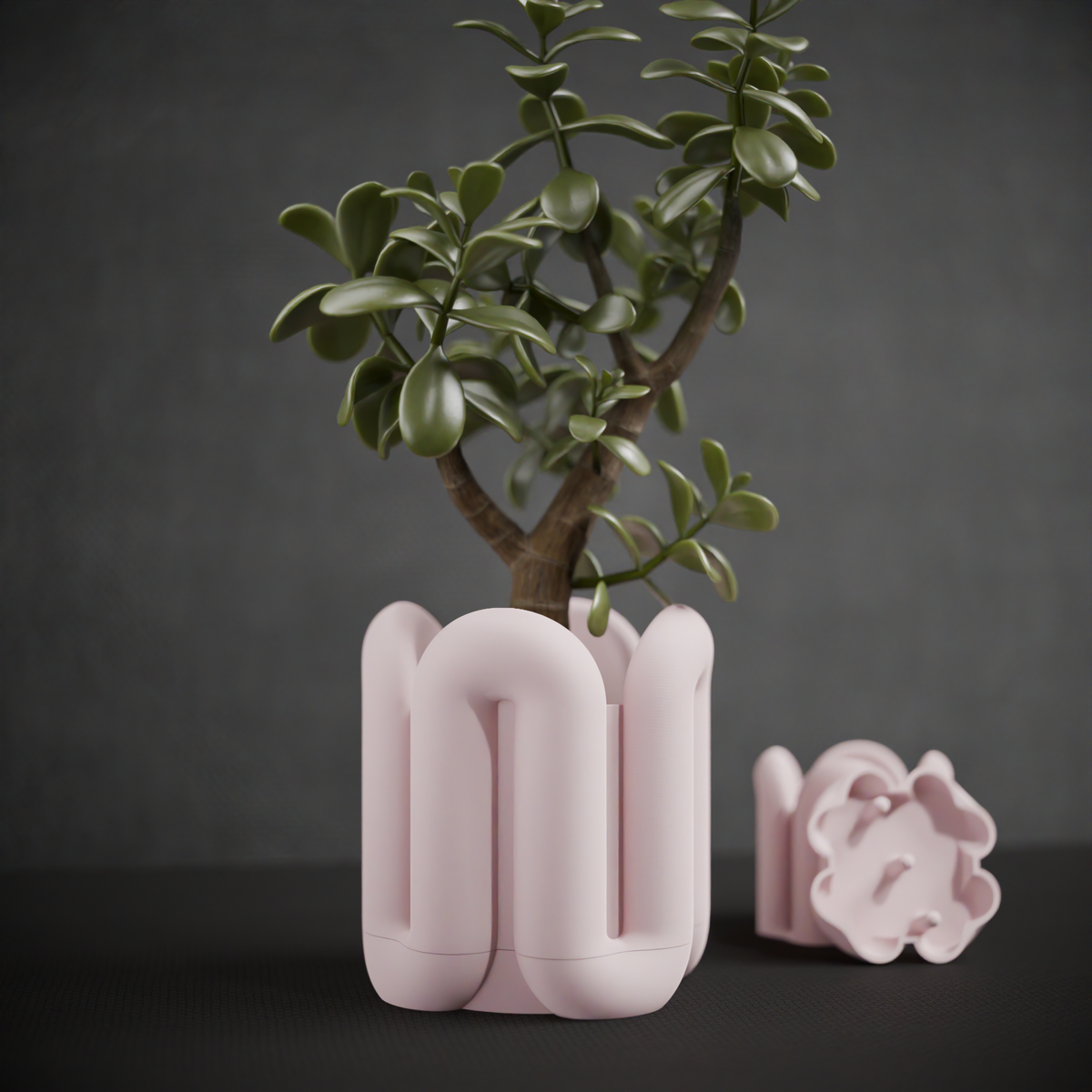 Wibble Aesthetic Two-Part Planter render front view showing rounded tubular silhouette