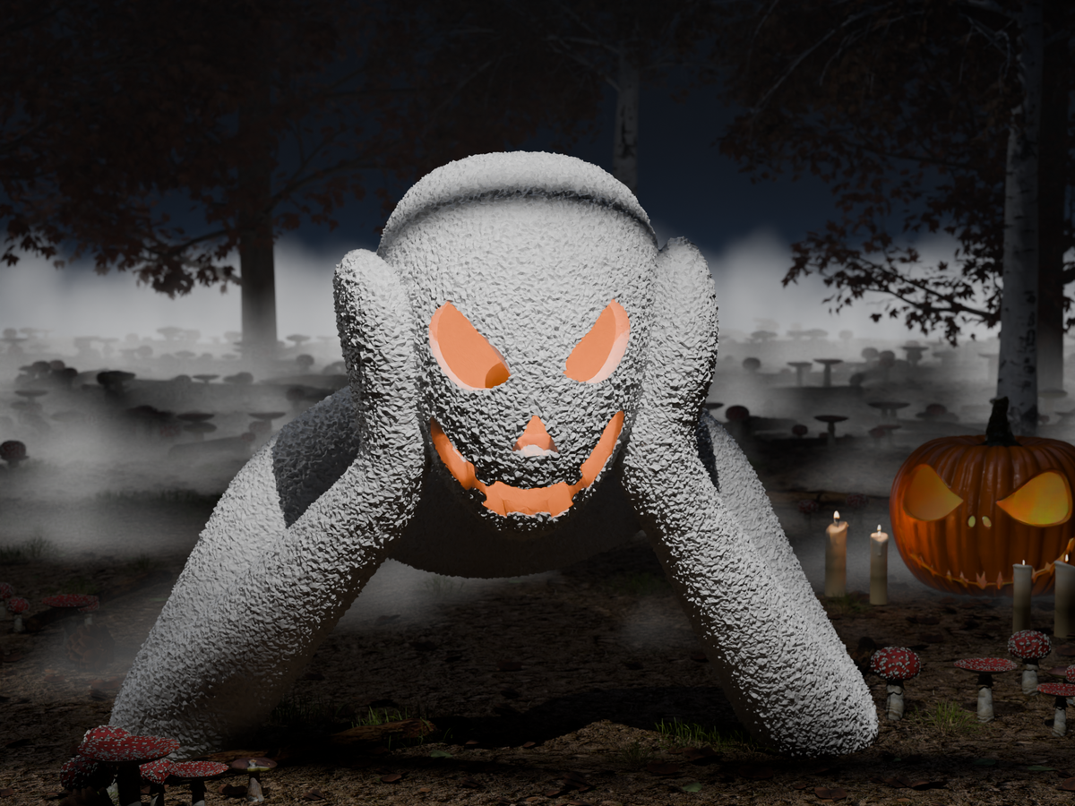 Close-up of the NOBODY LANTERN in a dark seasonal forest setting