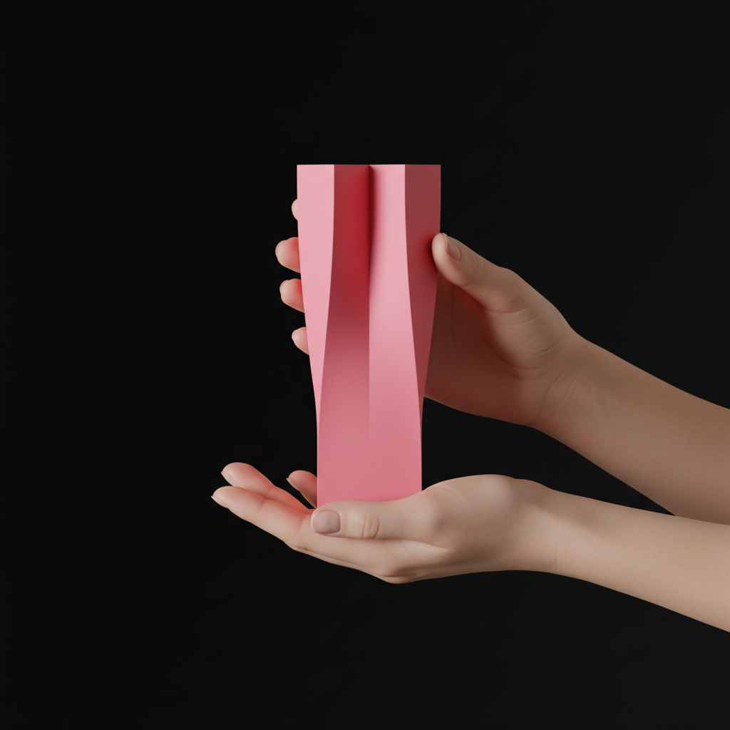 Quad Twist Vase pink editorial render with geometric objects pale pink background