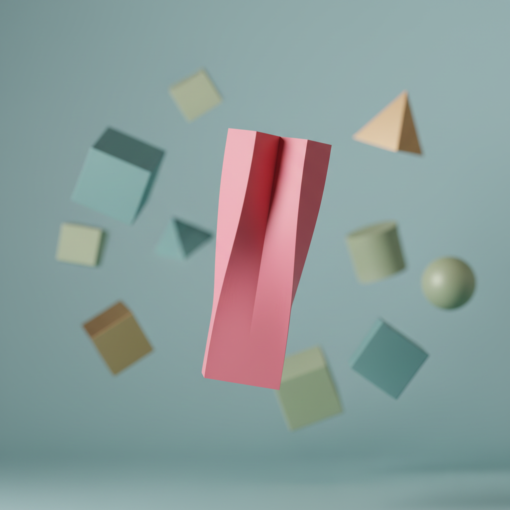 Quad Flow Vase pink four interlocked twisted square columns portrait plain background render