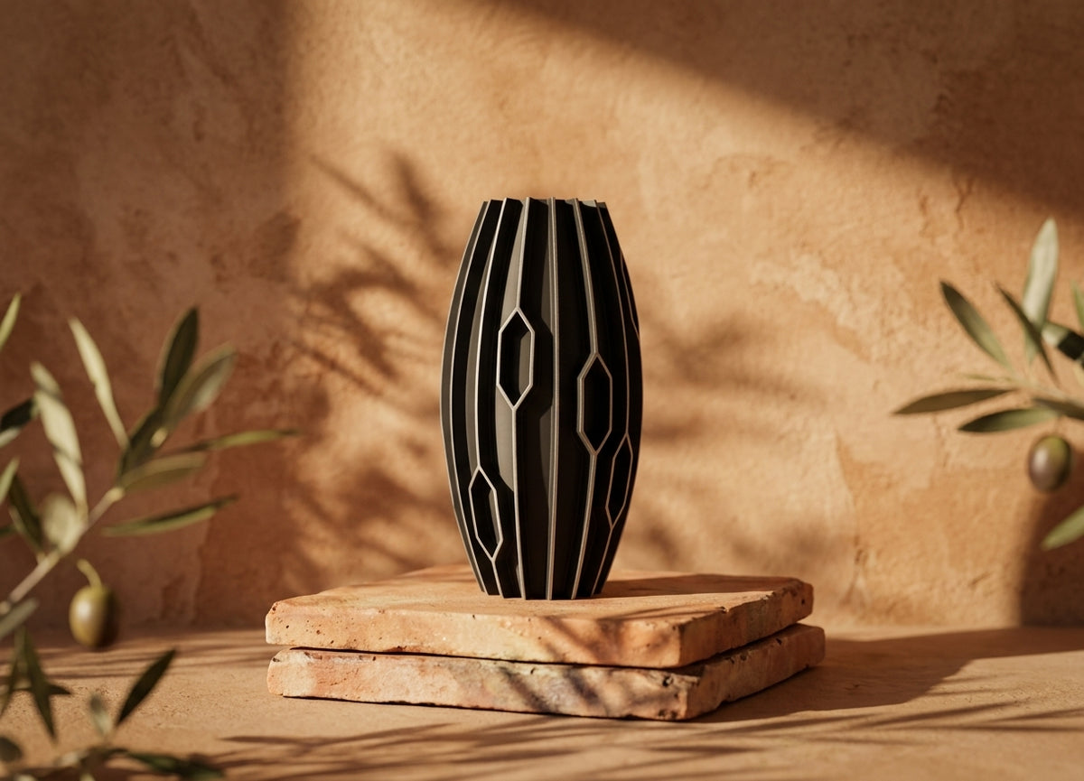 Black diamond rib vase render mid section diamond cutout detail