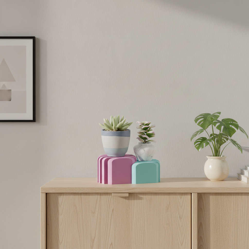 Minimalist Interlocking Plant Pot Risers - render lifestyle 1
