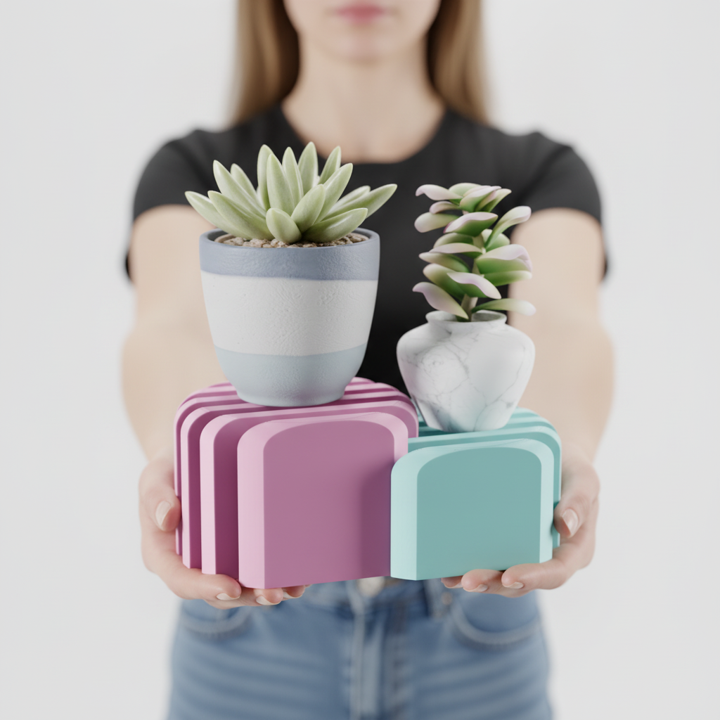 Minimalist Interlocking Plant Pot Risers - render lifestyle 2
