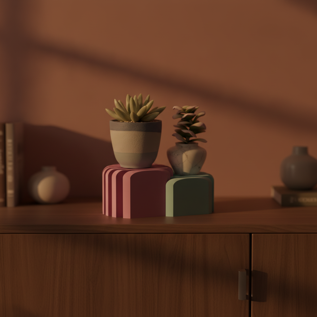 Minimalist Interlocking Plant Pot Risers - render lifestyle 3