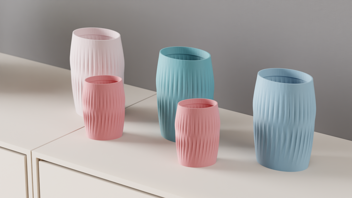 Rippled Barrel Vases grouped across a modern console table
