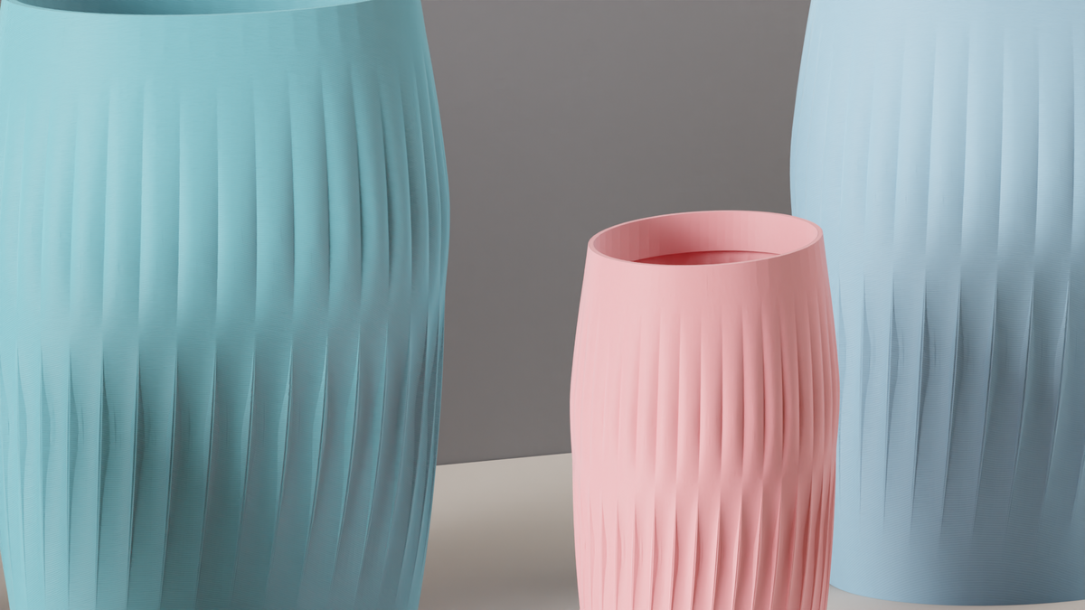 Close-up of the rippled texture on a pink Ripplied Barrel Vase