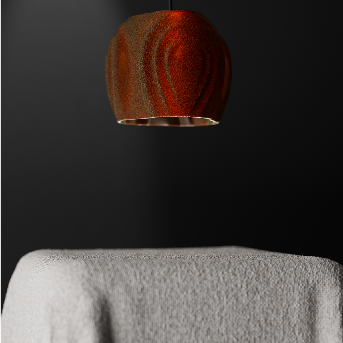 Tri Tear pendant lamp shade render front view showing three teardrop channels