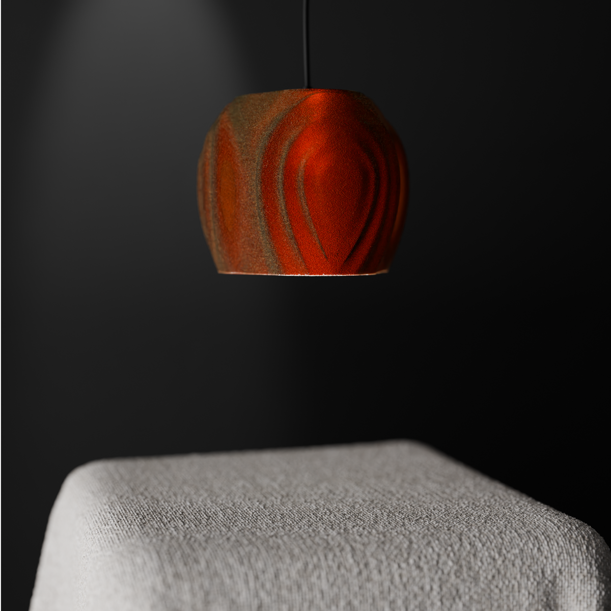Tri Tear pendant lamp shade render three quarter view showing rounded globe form and teardrop grooves