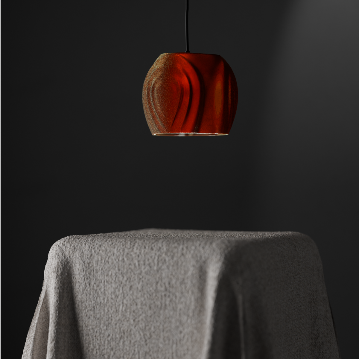 Tri Tear pendant lamp shade render top down view showing rounded globe crown and three teardrop channels