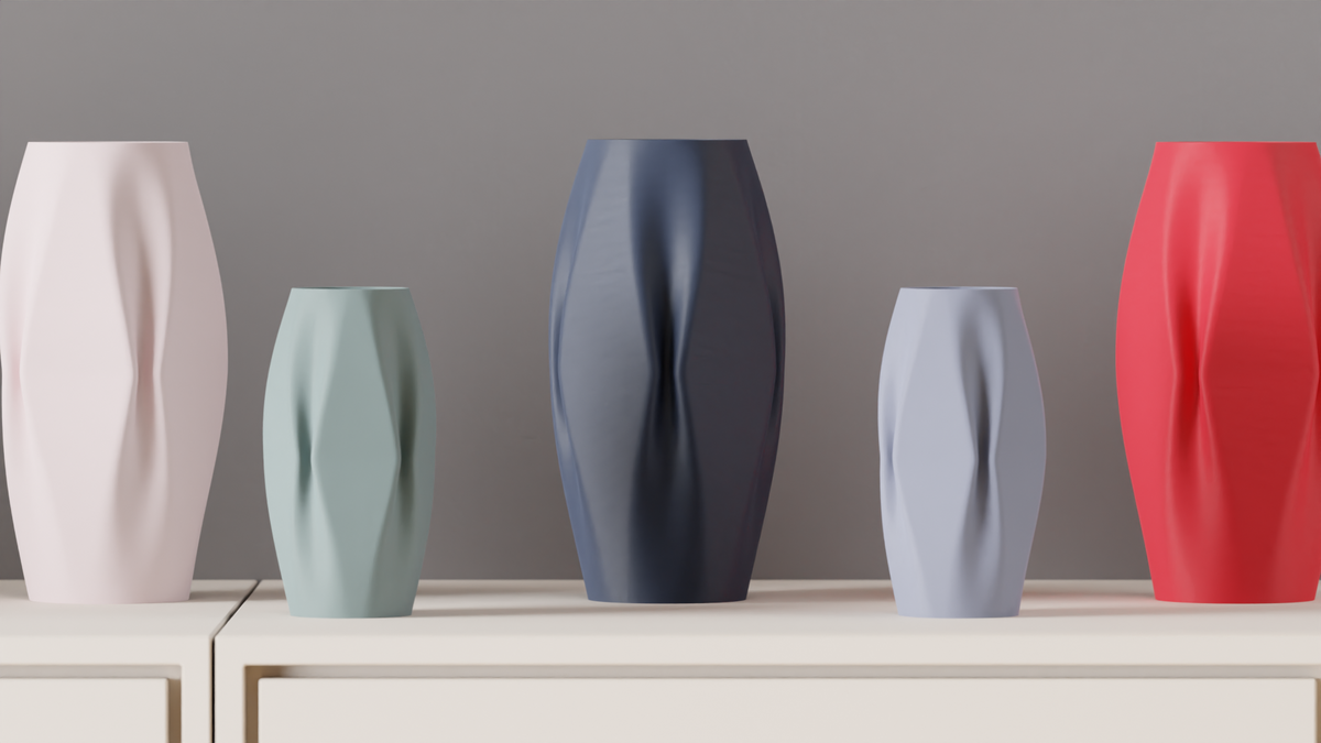 Quad ripple vase render close up showing organic ripple surface detail