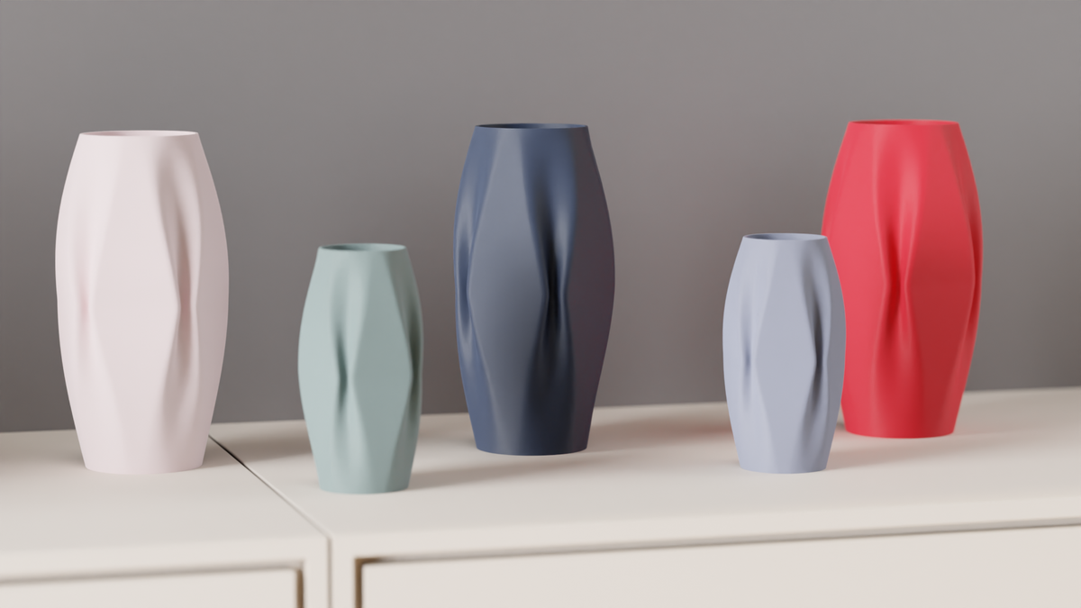 Quad ripple vase render showing full height profile and base