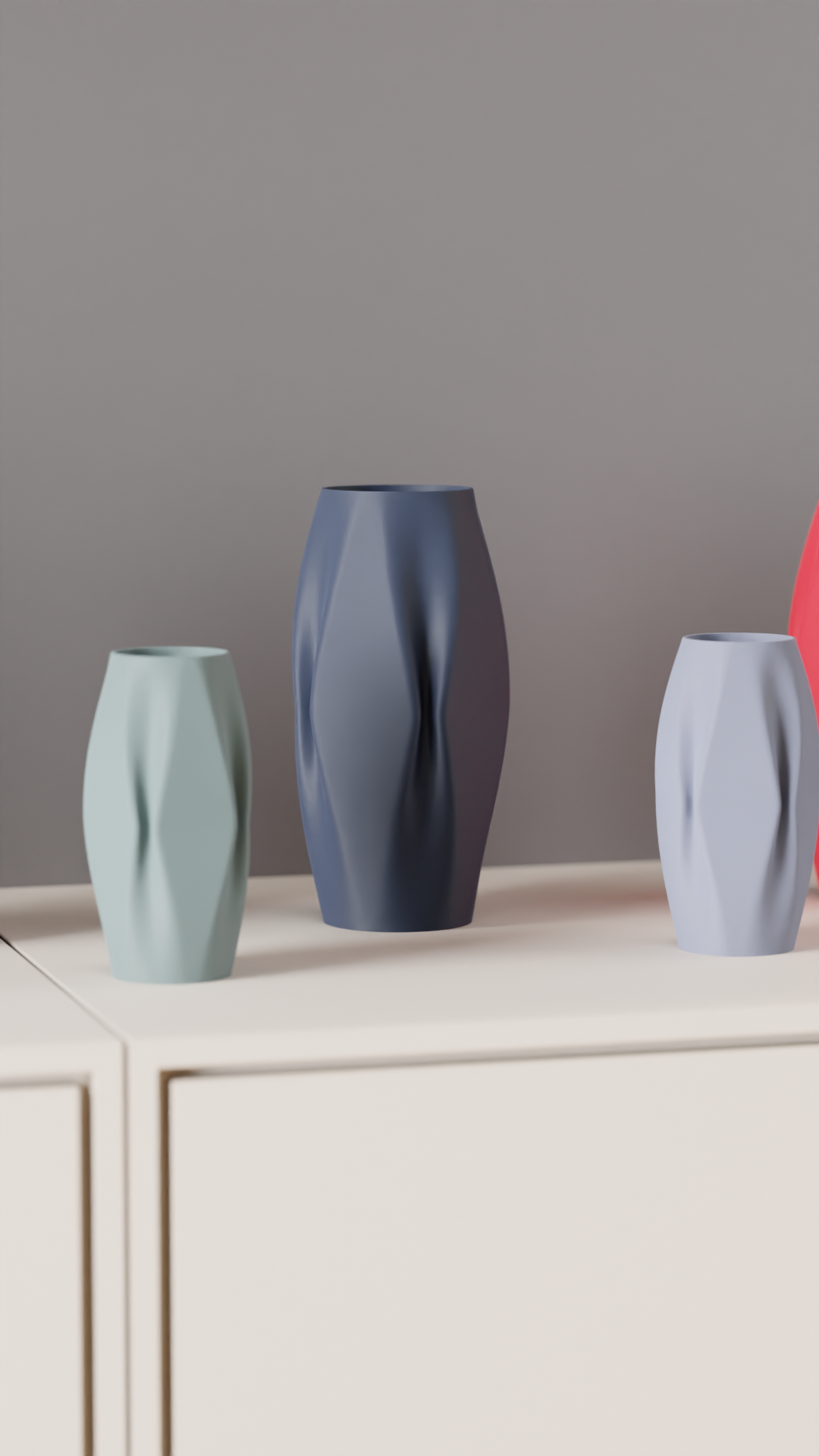 Quad ripple vase render angled view showing all four ripple facets