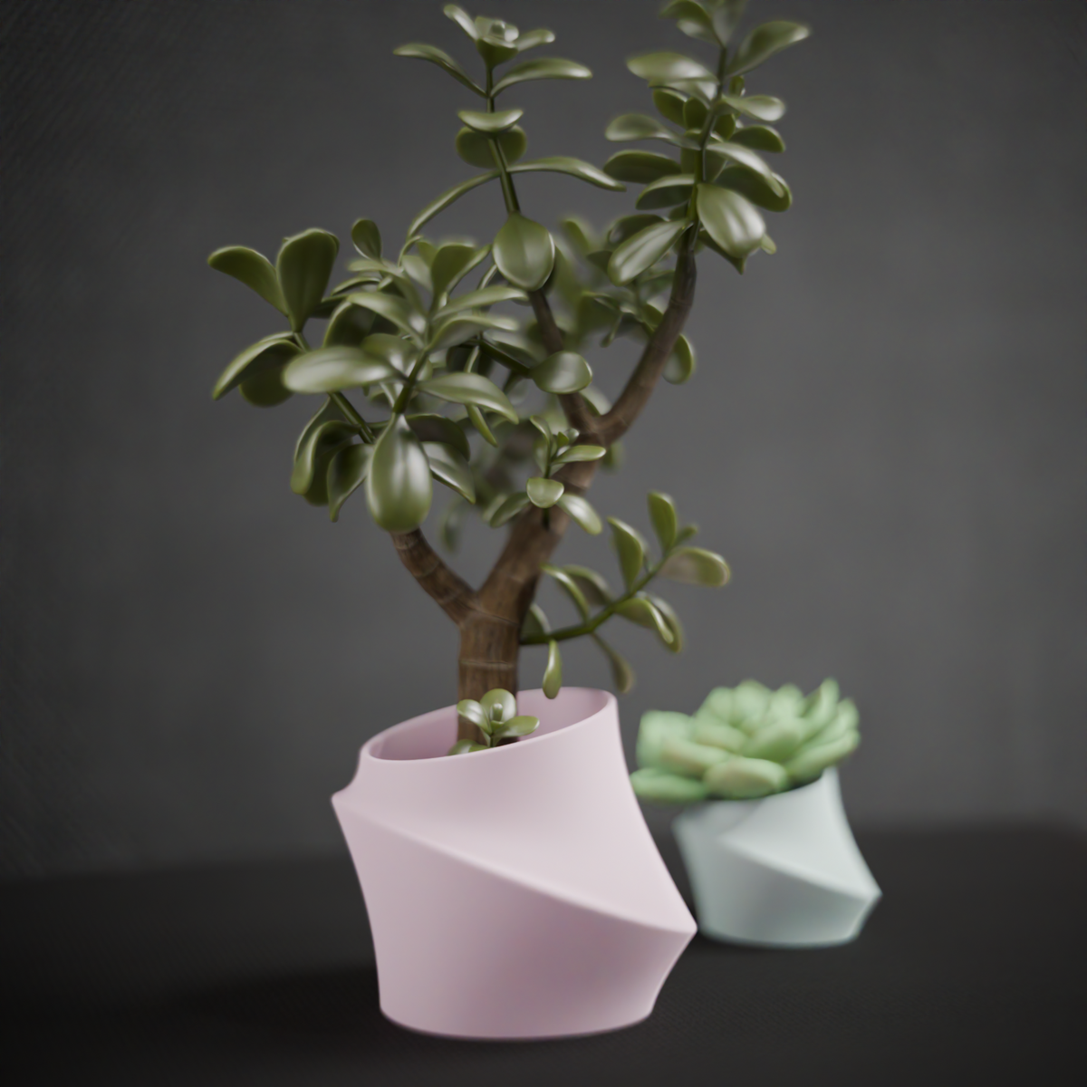 Elegant Sloped Planter pink render front view clean minimal white background