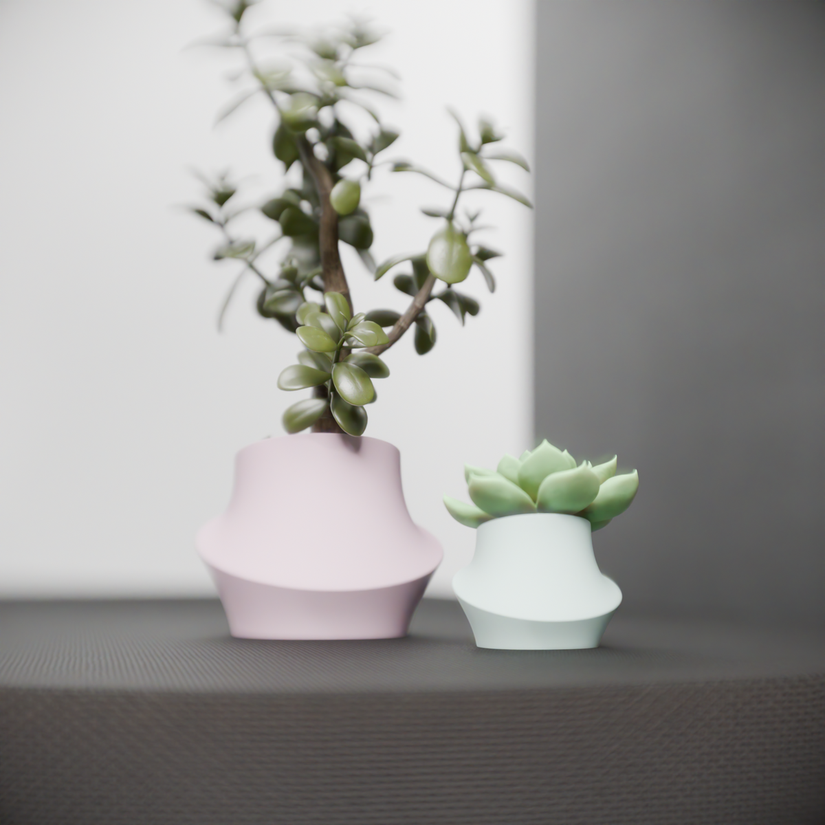 Elegant Sloped Planter pink render back angle showing geometric profile