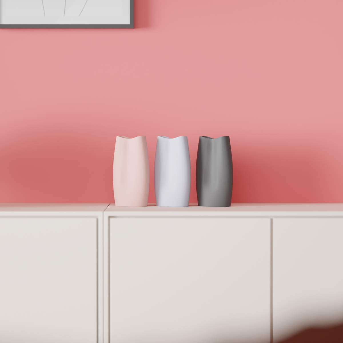 Modern Minimalist Vase pink render front facing showing full height twisted body and dipped rim