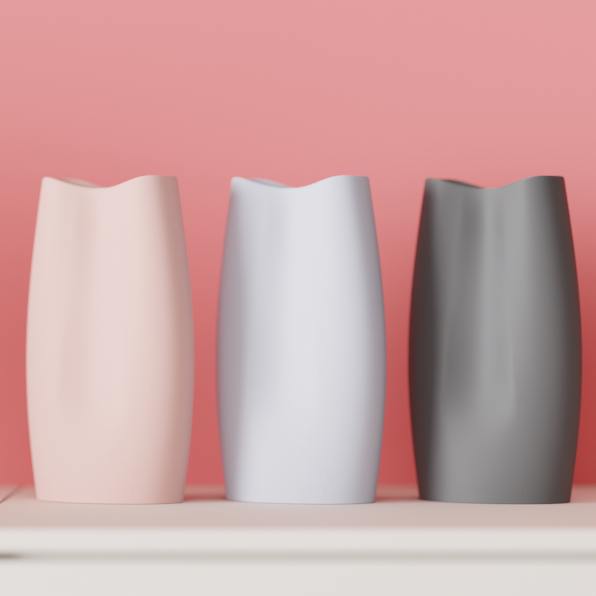 Modern Minimalist Vase pink render from above showing saddle dip opening and twisted body top view white background
