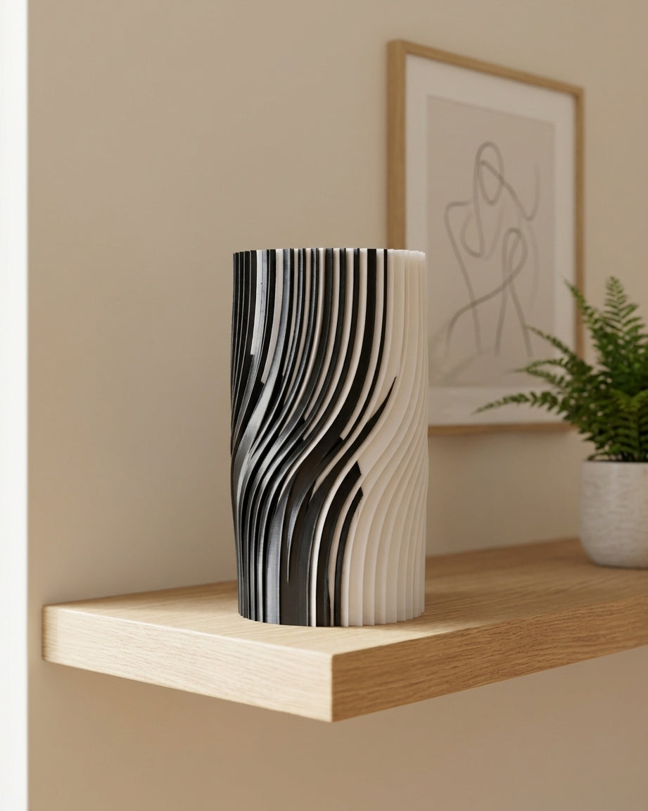 Dual Phase Vase on sunlit stone plinth