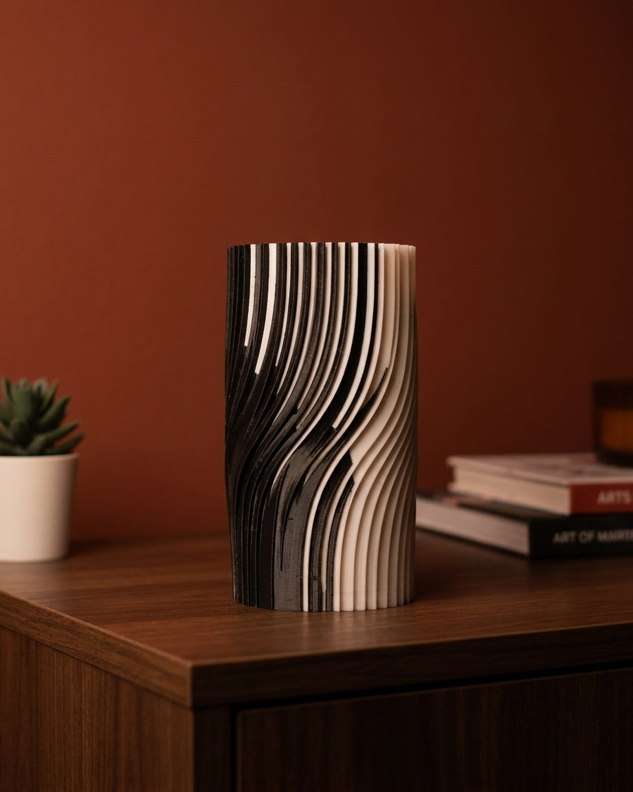 Dual Phase Vase on travertine styling plinth