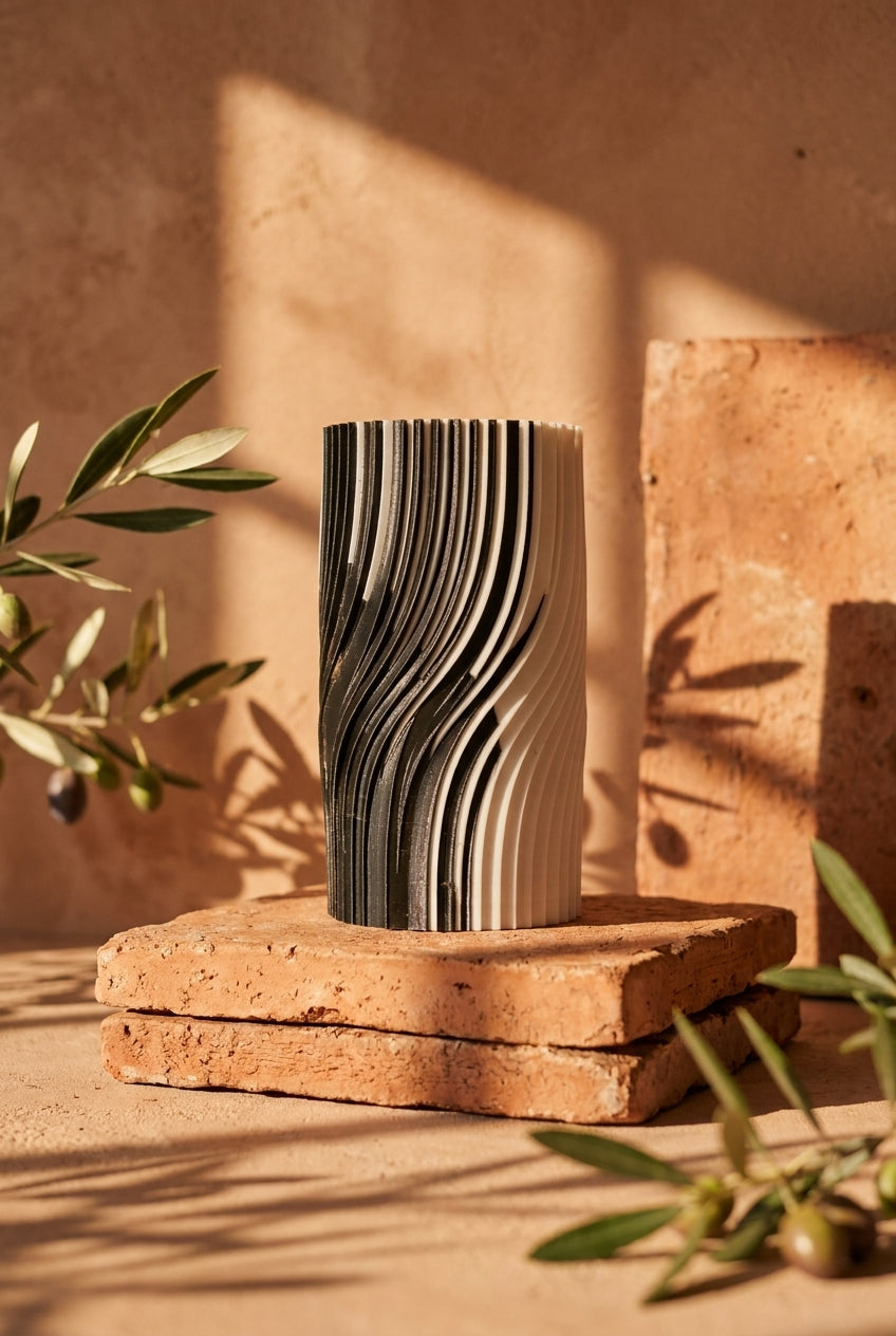 Dual Phase Vase with pastel geometric props