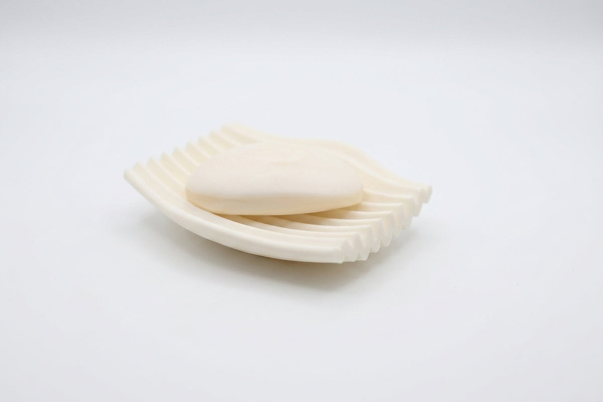 White ripple soap dish render side angle showing scalloped rim profile