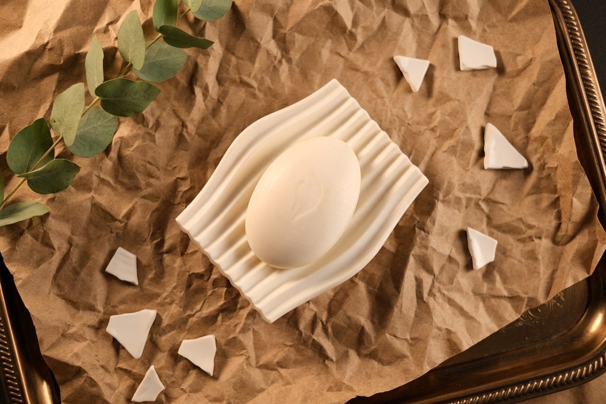 White ripple soap dish render top down view showing interior drainage pattern