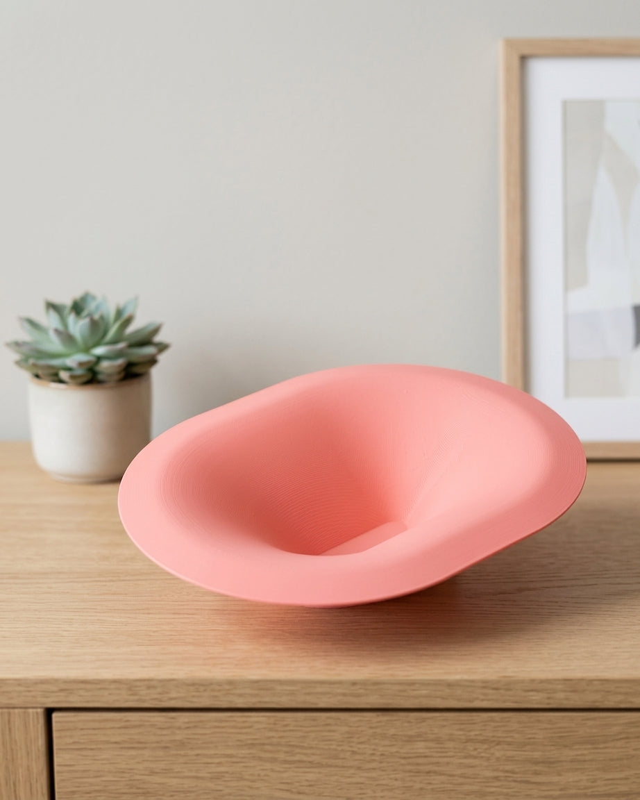 Soft Pill Catch All Bowl pink hand held showing organic curved form