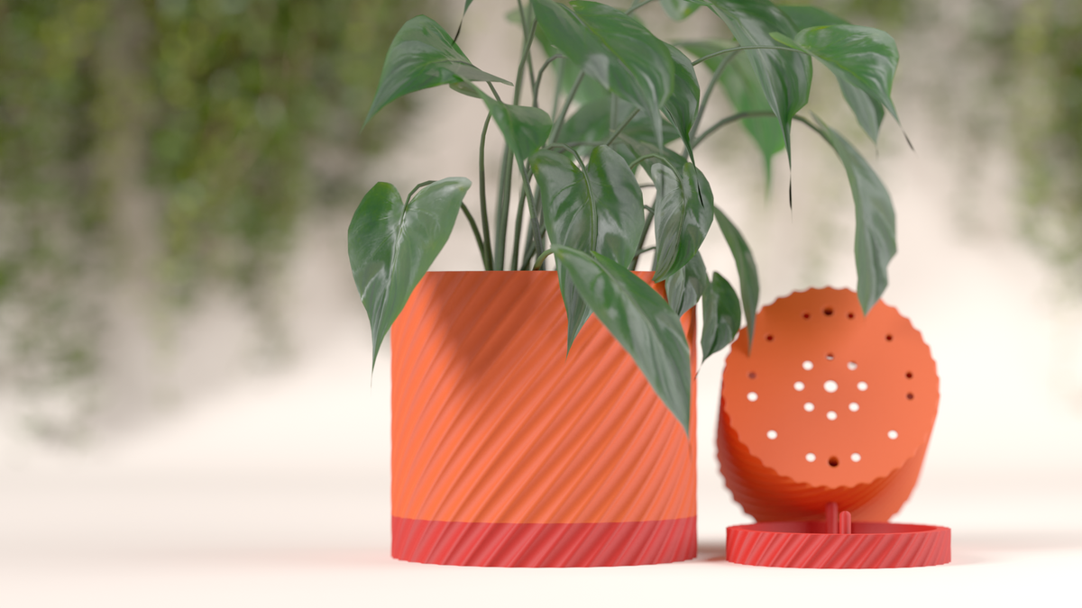 Twist Texture Self-Watering Planter orange lifestyle interior shot