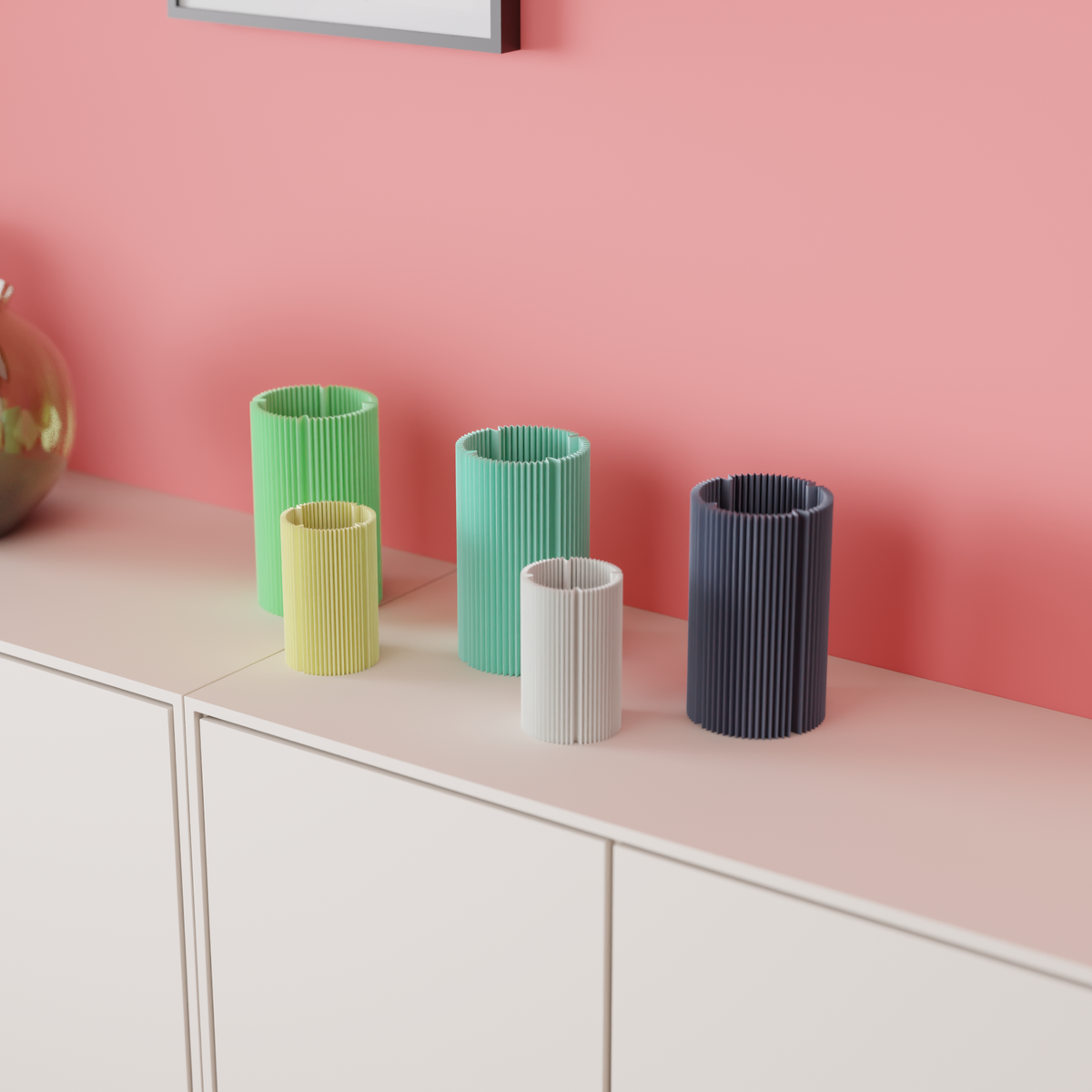 Modern Ribbed Cylinder Vase render angle 1