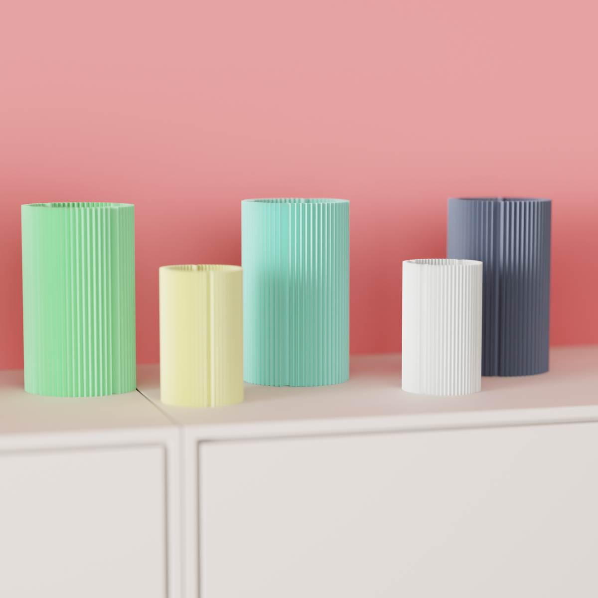 Modern Ribbed Cylinder Vase render angle 3