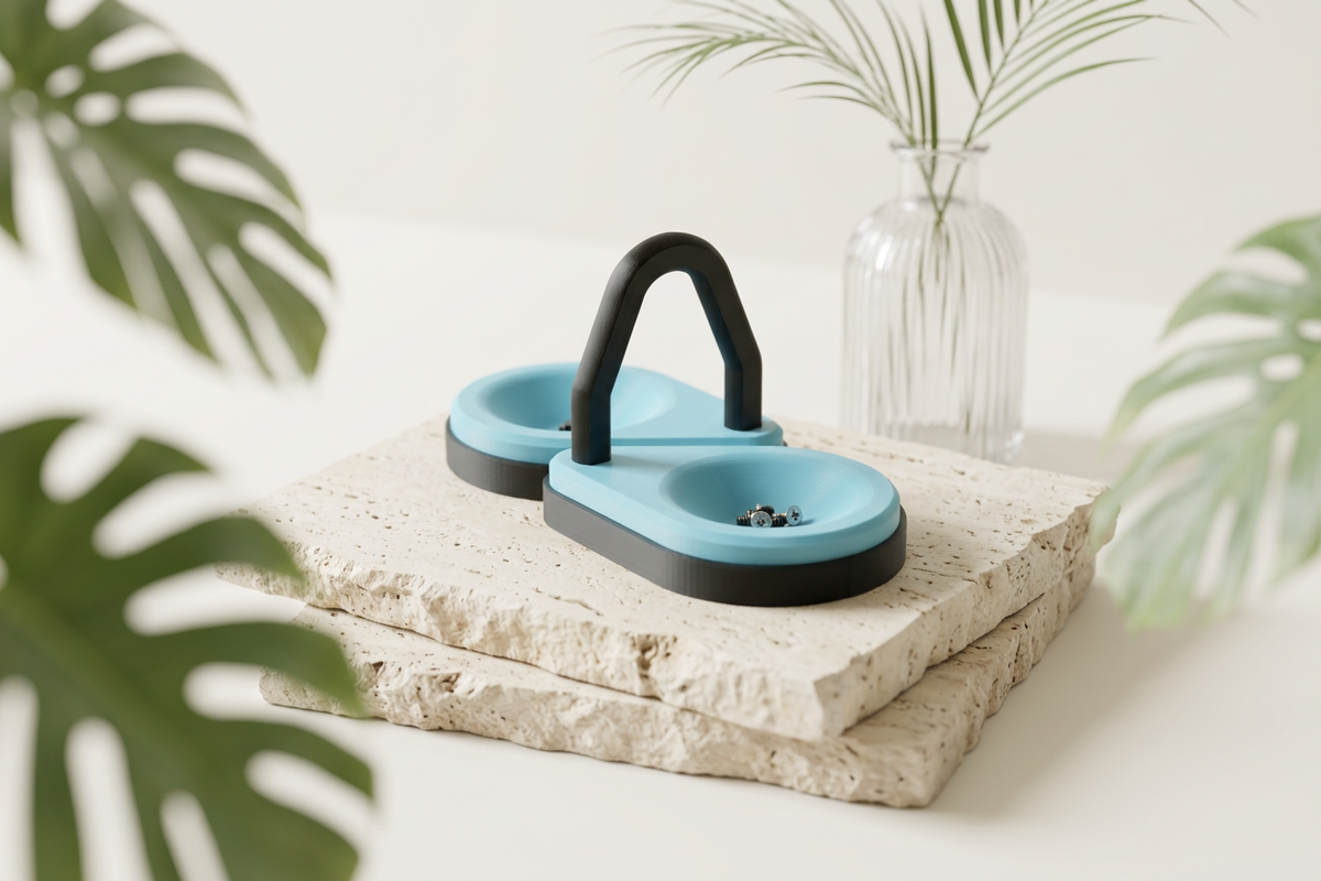Teardrop Project Trays blue black on travertine stone monstera glass carafe bright airy lifestyle