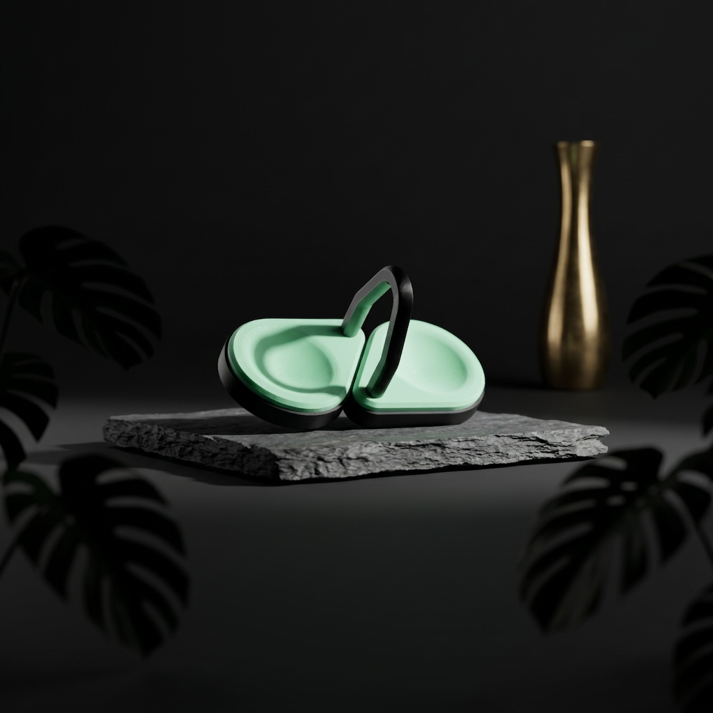 Teardrop Project Trays mint green black on dark stone slab monstera gold vase moody editorial