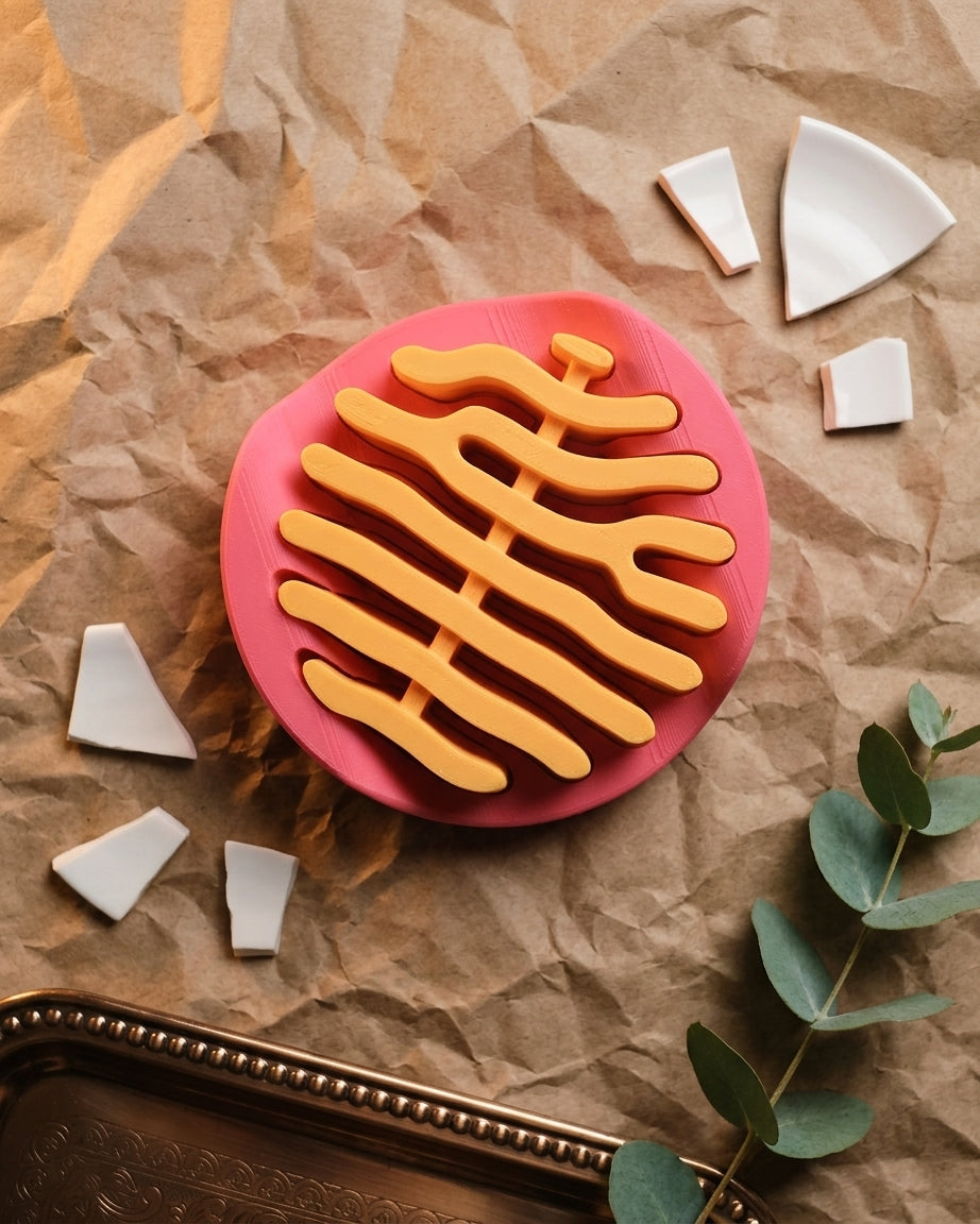 Coral coaster set held from angled view