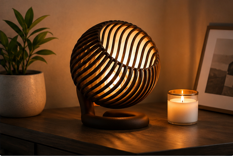 Wibble Sphere E27 Lamp – Ribbed Modern Table Lamp
