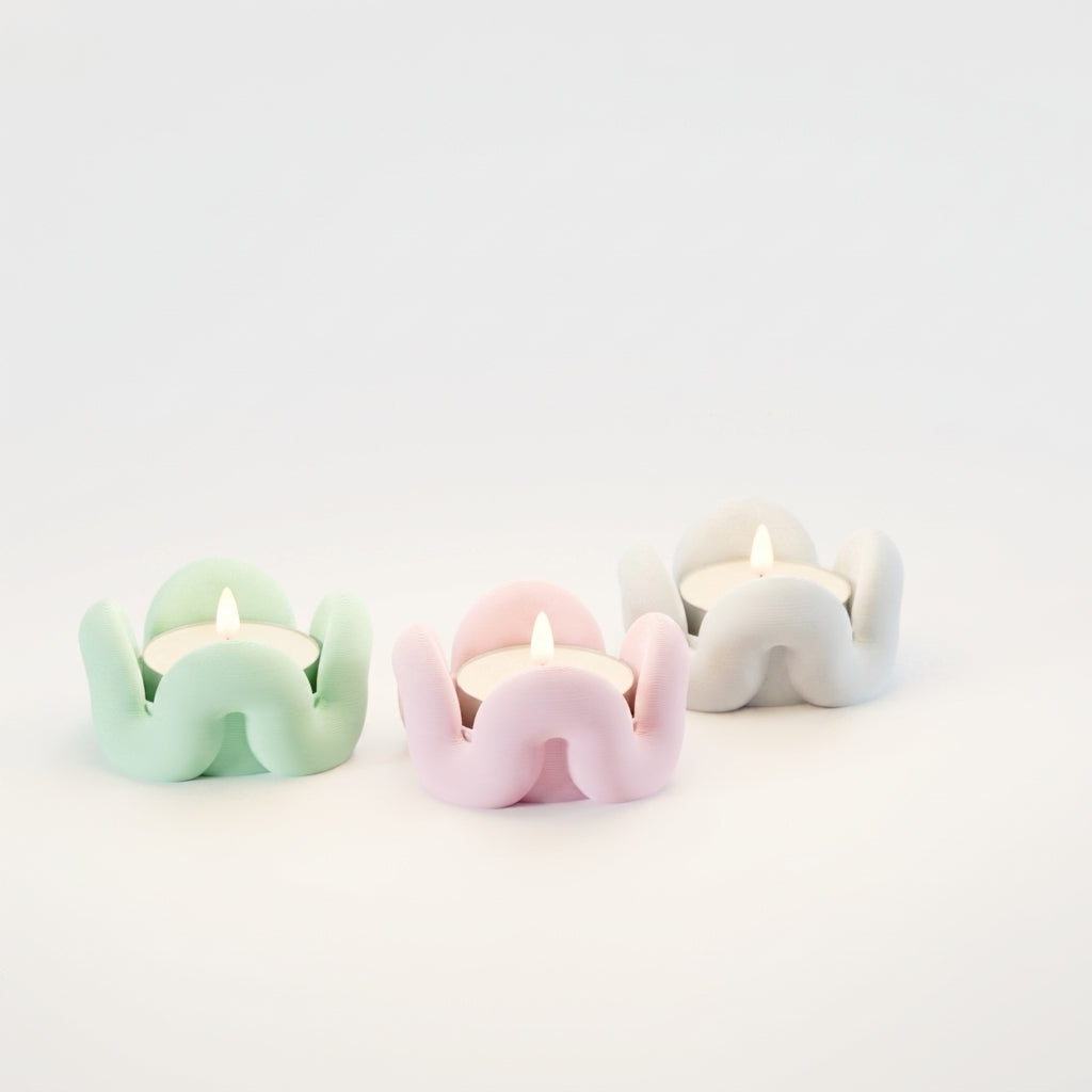 Wibble Tealight Holder - three pastel versions with geometric props on beige