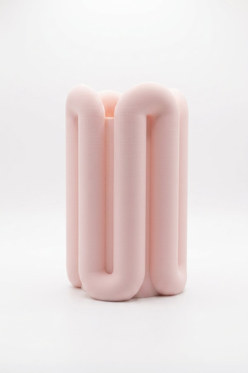 Eleva Wibble Aesthetic Vase blush pink flat lay on kraft paper with eucalyptus leaves and ceramic shards